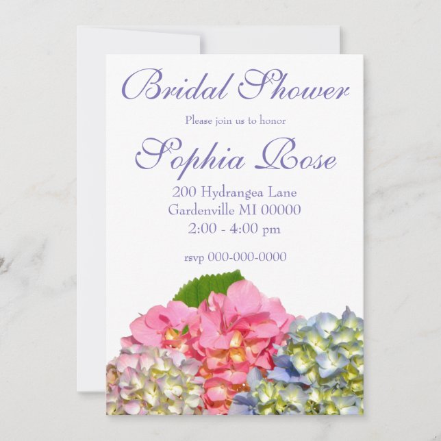 Dustrosa, blau-gelb-grüne Hydrangeas Einladung (Vorderseite)