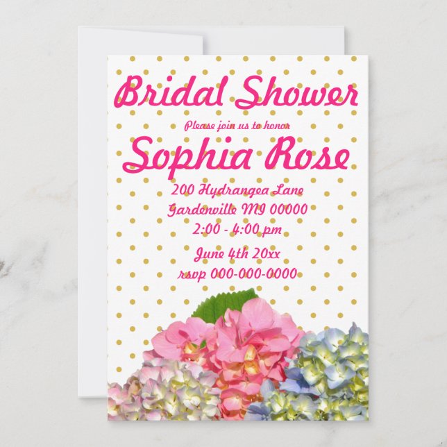 Dustrosa, blau-gelb-grüne Hydrangeas Einladung (Vorderseite)