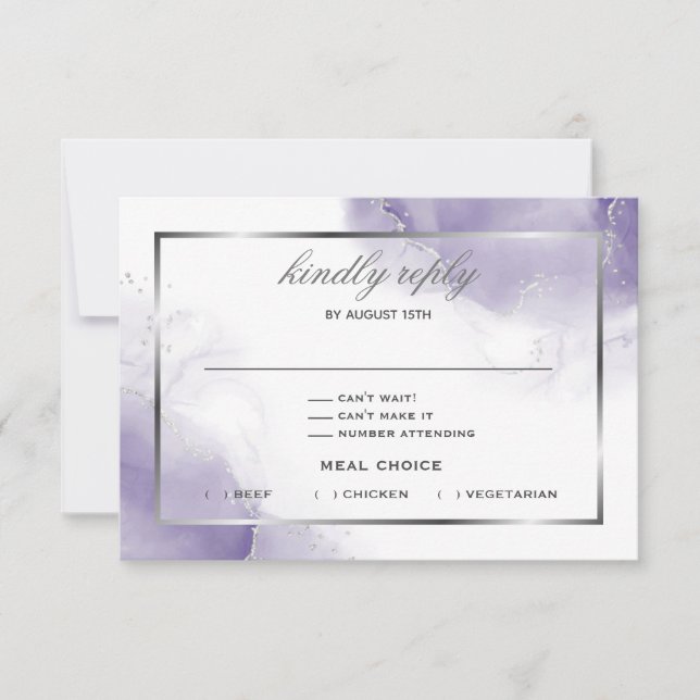 Dusty Amethyst Lila Script Silver RSVP Card Karte (Vorderseite)