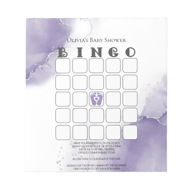 Dusty Amethyst Marble Baby Shower Bingo Notizblock (Vorderseite)