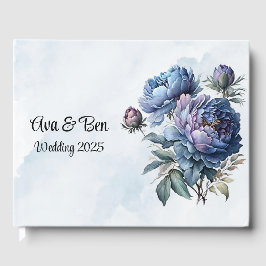 Dusty and Navy Wassercolor Peony Wedding Gästebuch