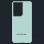 Dusty Aqua Einfache Minimalistische Script Individ Samsung Galaxy Hülle<br><div class="desc">Ein schlichtes, stylisches individuelle Name-Typografie-Design in einem lässigen Skript-Schriftart in schwarz auf staubigen Aqua türkisblau grün. Das perfekte Objekt für den Minimalisten. Ein modernes, maßgeschneidertes Geschenk oder Accessoire für jeden Anlass. Debra Valencia, eine visionäre Oberflächenmuster-Künstlerin, Produktdesignerin und Unternehmerin mit Leidenschaft für Weltreisen, Handwerkstraditionen, Pop-Kunst und Mode-Trend, hat ihren eigenen Stil...</div>