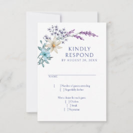 Dusty Aquamarin Blue Lavender Wildblumen Hochzeit RSVP Karte