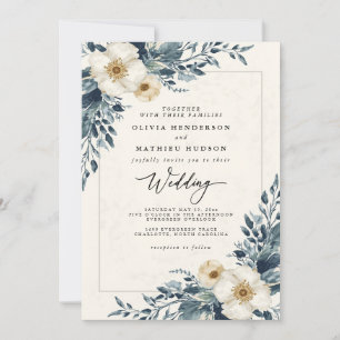 Dusty Aquamarin Botanical Whimsy Wedding Einladung