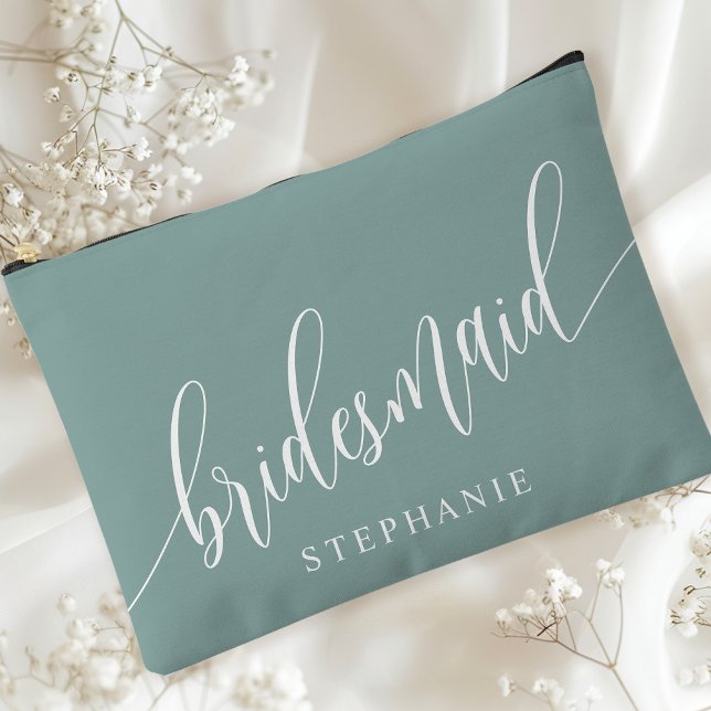 Dusty Aquamarin Bridesmaid Moderne Kalligrafie Zubehörtasche (Von Creator hochgeladen)
