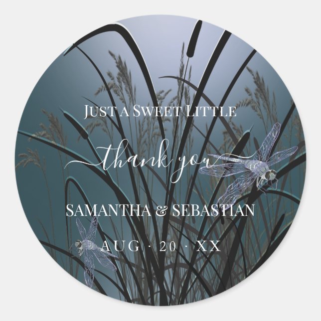 Dusty Aquamarin Dragonflies Vielen Dank Runder Aufkleber (Vorderseite)