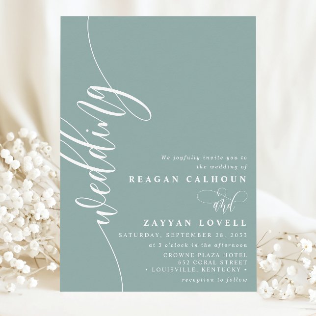 Dusty Aquamarin Elegant Calligraphy Script Wedding Einladung (Von Creator hochgeladen)