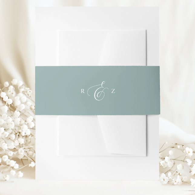 Dusty Aquamarin Elegant Simple Monogram Wedding Einladungsbanderole (Von Creator hochgeladen)