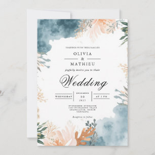 Dusty Aquamarin Floral Abstrakt Wedding Einladung