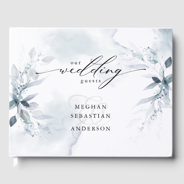 Dusty Aquamarin Foliage Wedding Gästebuch (Vorderseite)