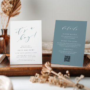 Dusty Aquamarin "It's a Boy" All in One Baby Showe Einladung