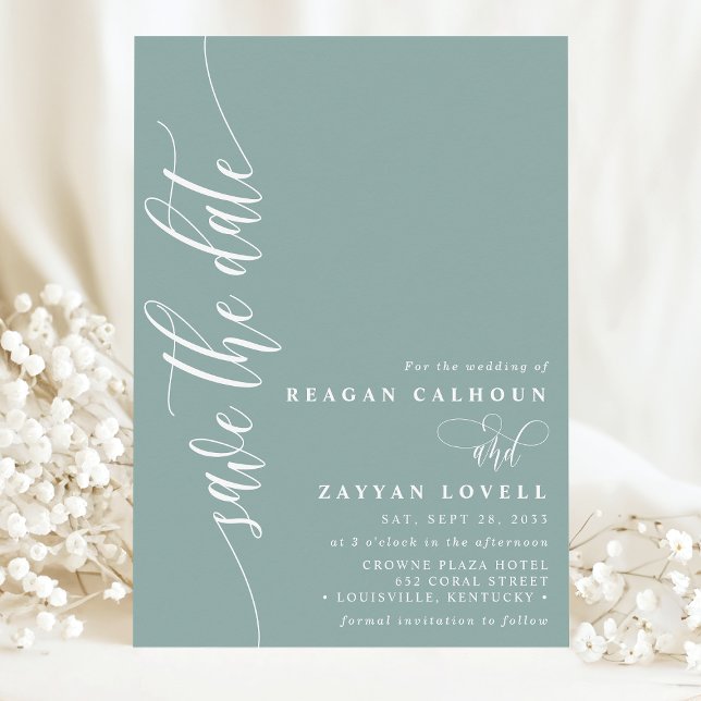 Dusty Aquamarin Simple Modern Script Save the Date (Von Creator hochgeladen)