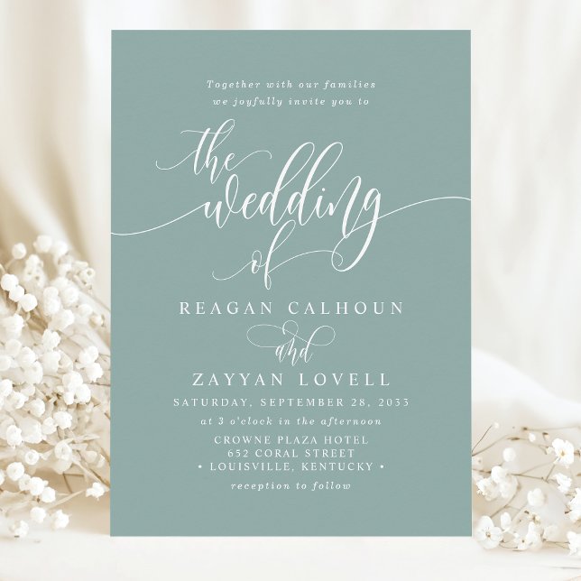 Dusty Aquamarin Simple Modern Script Wedding Einladung (Von Creator hochgeladen)