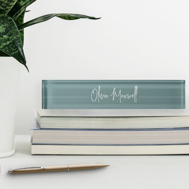 Dusty Aquamarin Sketched Cursive Script Namensplakette (Von Creator hochgeladen)