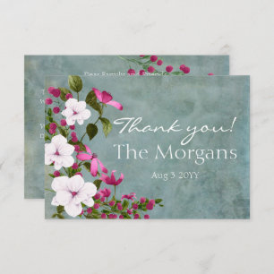 Dusty Aquamarin White Magenta Green Floral Dankeskarte