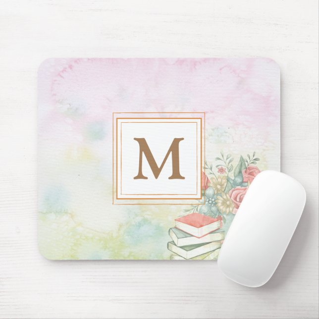 Dusty Aquarell mit Monogramm minimalistisch Mousepad (Mit Mouse)
