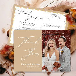 Dusty Beige Elegant Script Chic Wedding Vielen Dan Postkarte