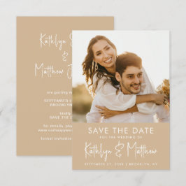 Dusty Beige Fun Script Modernes Foto Hochzeit Save The Date