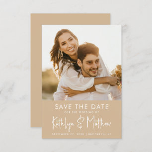 Dusty Beige Fun Script Modernes Foto Hochzeit Save The Date