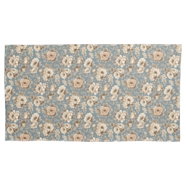 Dusty Biue mit Elfenbein-Rose Kissenbezug (Vorderseite)