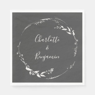 Dusty Black Floral Wreath Calligraphy Personalisie Serviette