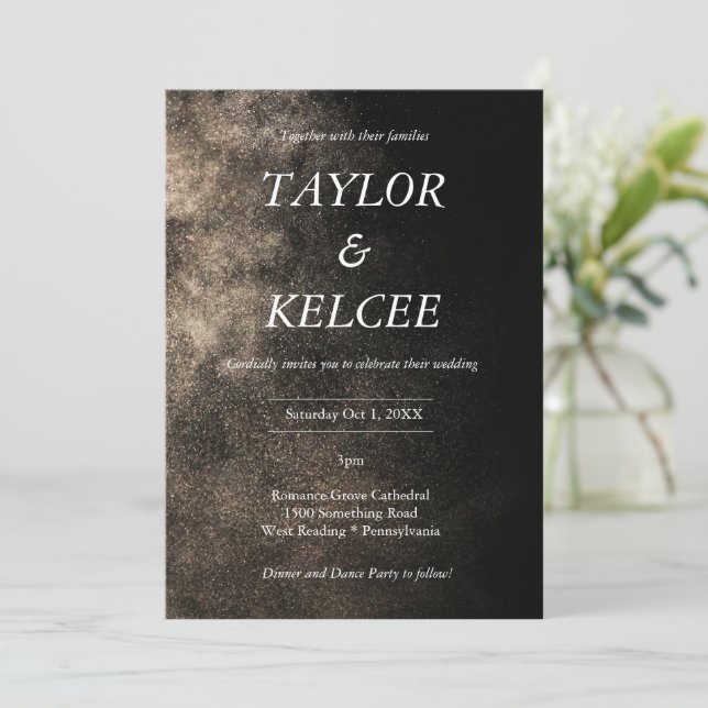 Dusty Black & Gold CUSTOMIZABLE Wedding Einladung (Stehend Vorderseite)