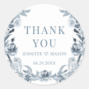 Dusty blau graue florale boho Hochzeit danke Runder Aufkleber