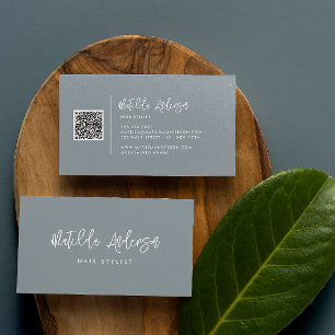 Dusty Blau moderne minimale Skript QR CODE Visitenkarte