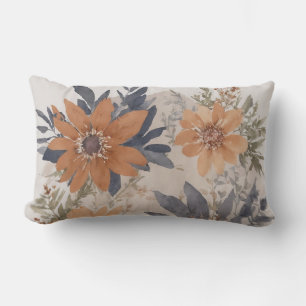 Dusty Blau und Orange Wasserfarben Blumen Lendenkissen