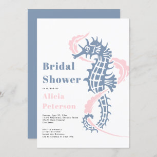 Dusty Blau und Rosa Seepferd Beach Brautparty Einladung