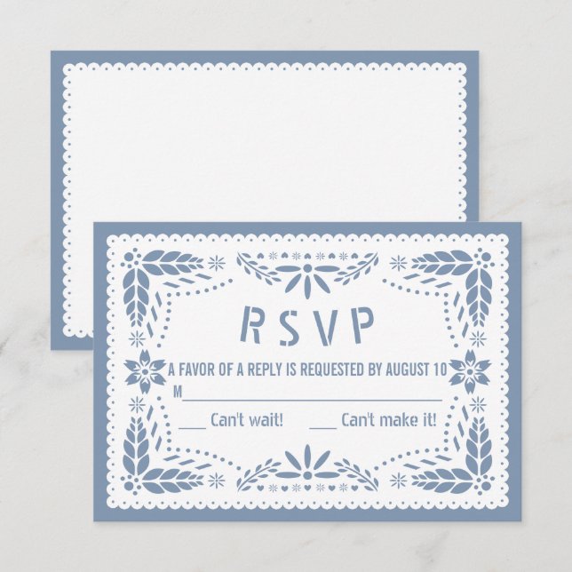 Dusty Blau-Weiß Papel Picado Kinderdusche RSVP Karte (Vorne/Hinten)