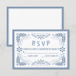 Dusty Blau-Weiß Papel Picado Kinderdusche RSVP Karte