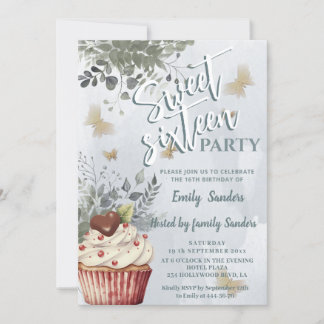 Dusty blaue Aquarellpflanze Cupcake Einladung