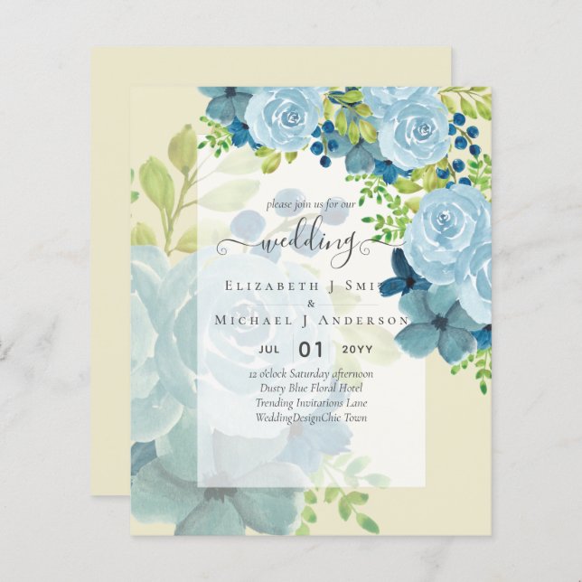 DUSTY BLAUE BLUWERS WEDD INVITES - HAUSHALT (Vorne/Hinten)
