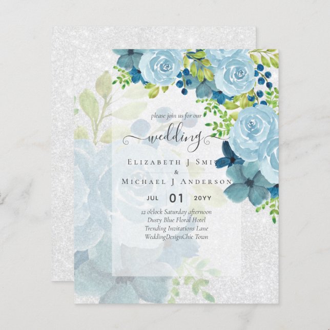 DUSTY BLAUE BLUWERS WEDD INVITES - HAUSHALT (Vorne/Hinten)