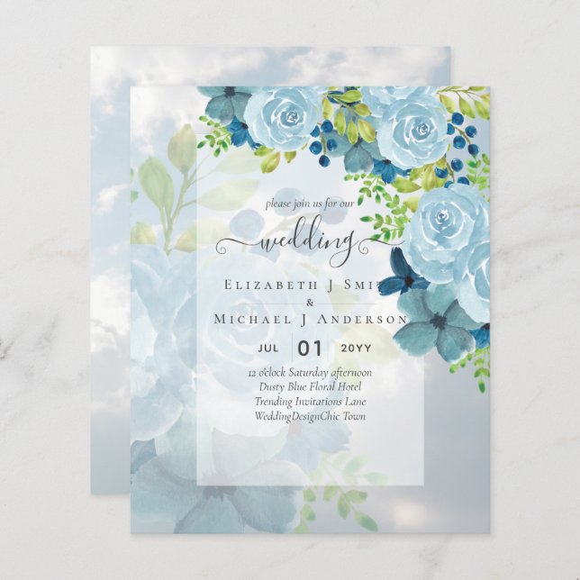 DUSTY BLAUE BLUWERS WEDD INVITES - HAUSHALT (Vorne/Hinten)