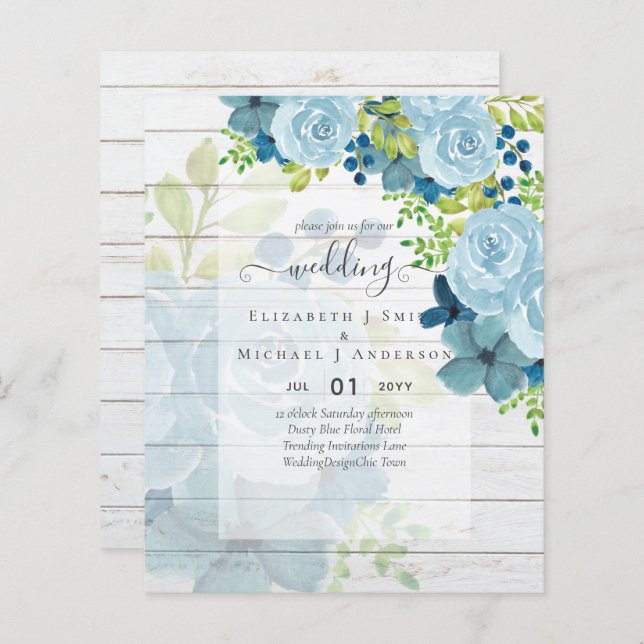 DUSTY BLAUE BLUWERS WEDD INVITES - HAUSHALT (Vorne/Hinten)