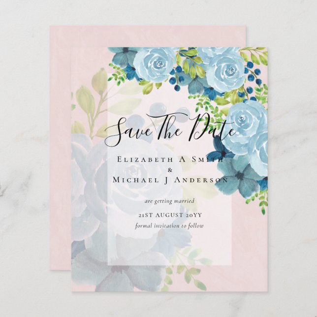 DUSTY BLAUE BLUWERS WEDD INVITES - HAUSHALT (Vorne/Hinten)