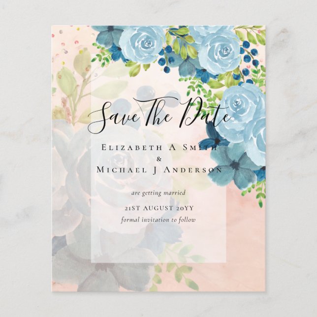 DUSTY BLAUE BLUWERS WEDD INVITES - HAUSHALT FLYER (Vorne)