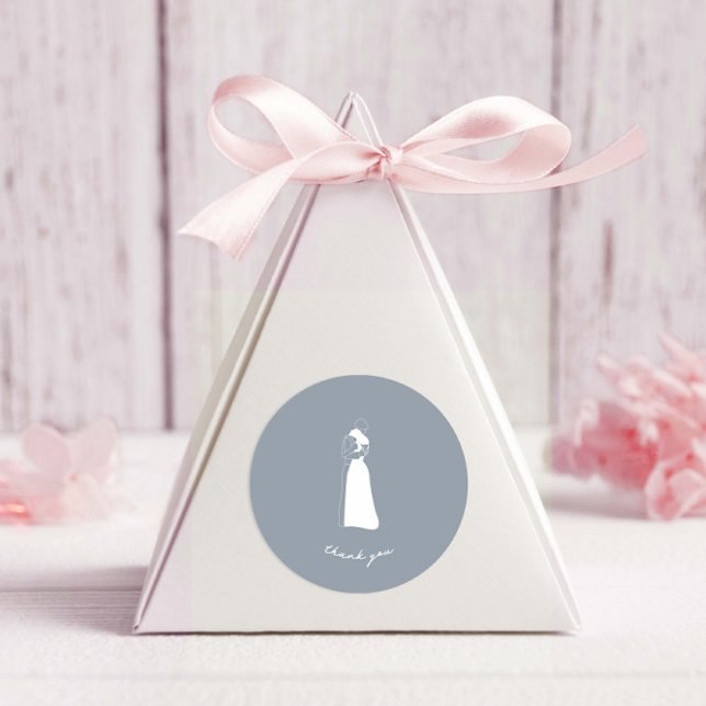 DUSTY BLAUE Handgezeichnetes Paar Hochzeitskleber Runder Aufkleber (Von Creator hochgeladen)