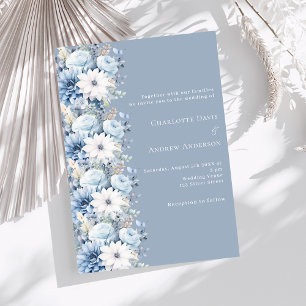 Dusty blauen Blumen elegante Hochzeit Einladung