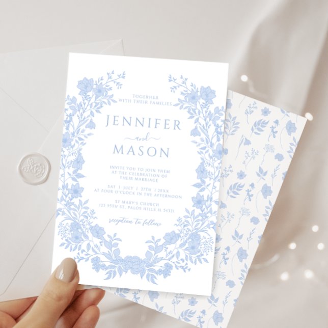 Dusty blauen Blumenkranz Böhmische klassische Hoch Einladung (Von Creator hochgeladen)