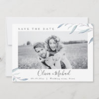 Dusty blauen Foto Hochzeit speichern Sie das Datum