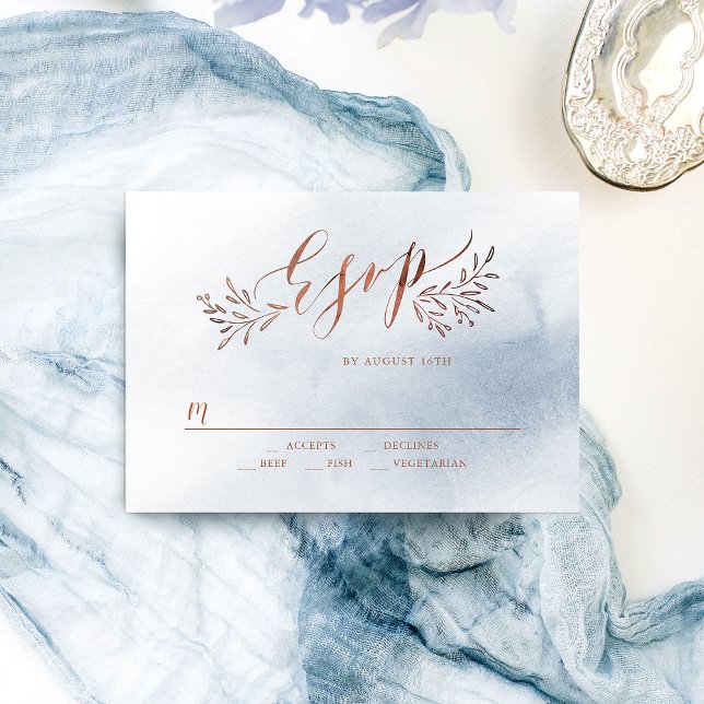 Dusty blauen Kalligraphie rustikale Blumenhochzeit RSVP Karte (Dusty blue calligraphy rustic floral wedding RSVP)