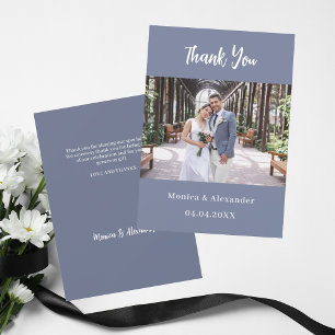 Dusty blauen modernen Hochzeitskarte Foto danke Einladung