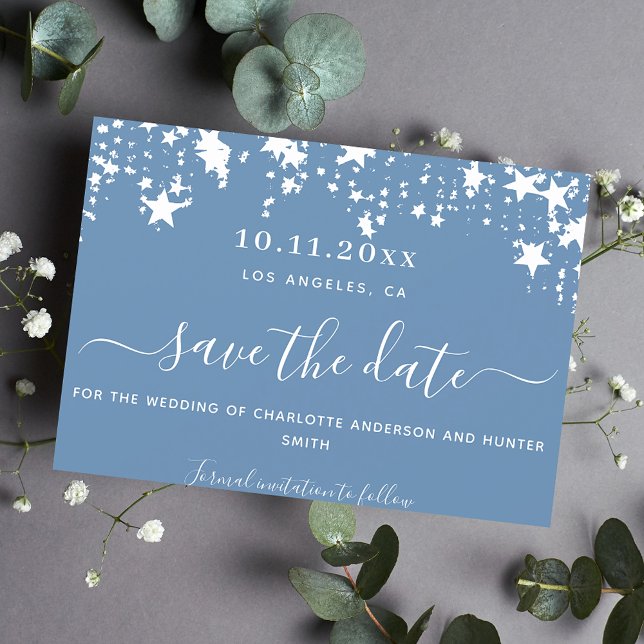 Dusty blauen Sterne Hochzeit speichern das Datum Save The Date (Von Creator hochgeladen)