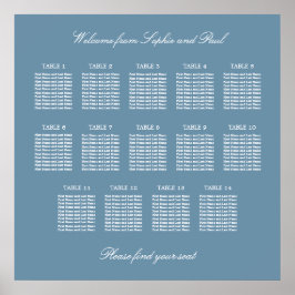 Dusty Blue 14 Table Wedding Seating Chart Poster