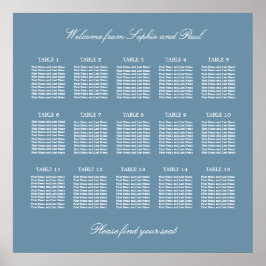 Dusty Blue 15 Table Wedding Seating Chart Poster