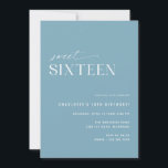 Dusty Blue 16 . Geburtstag | Einfach 16. Geburtsta Einladung<br><div class="desc">Elegante und moderne 16. Geburtstagsfeier mit einem Off-Center Design. Blauer Farbton mit einem lustigen "16" Muster auf der Rückseite. (Das umgekehrte Seitenmuster kann auf Wunsch mithilfe des Entwurfstools entfernt werden.)</div>