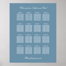 Dusty Blue 16 Table Wedding Seating Chart Poster